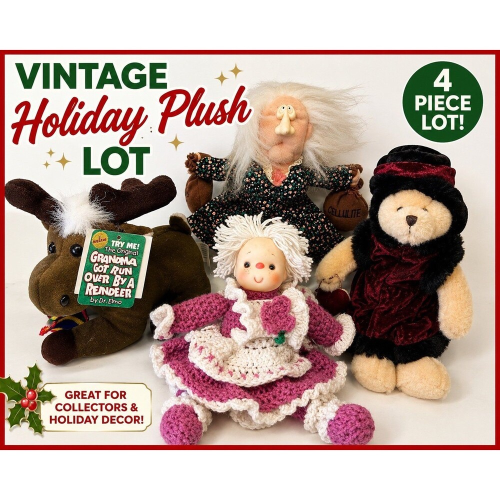 Vintage Holiday Plush Doll Lot Russ Katarina Grandma Reindeer Set